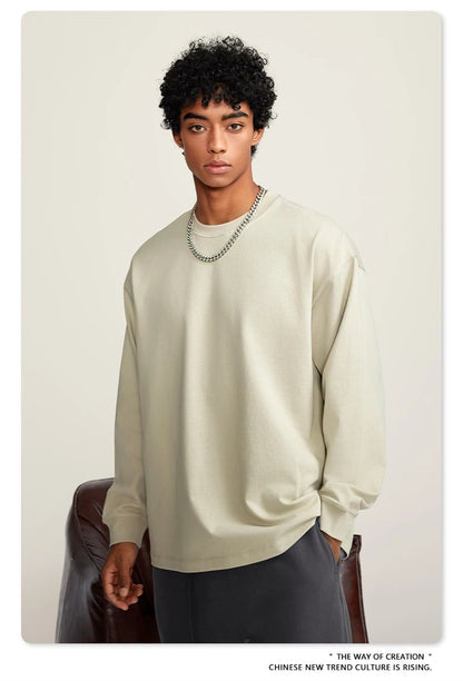 ZODF Autumn Winter 425gsm Long Sleeve T-Shirt American Retro Unisex Loose Heavyweight Basic Cotton T Shirts TEE HY0676