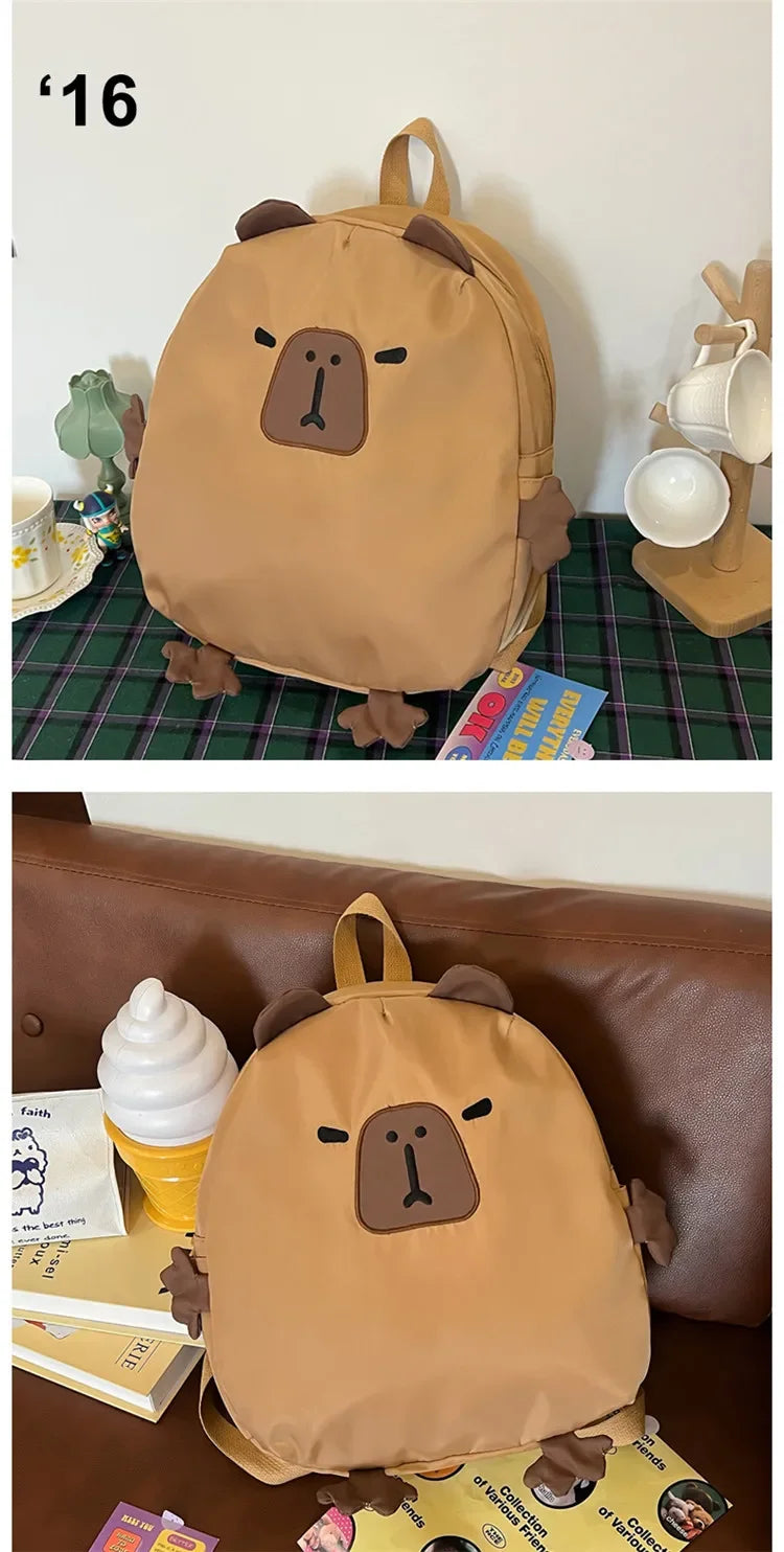 Kawaii Capybara Nylon School Bag Laptop Backpack Cartoon Children's Backpack Travel Casual Book Bags Large Capacity Backpack