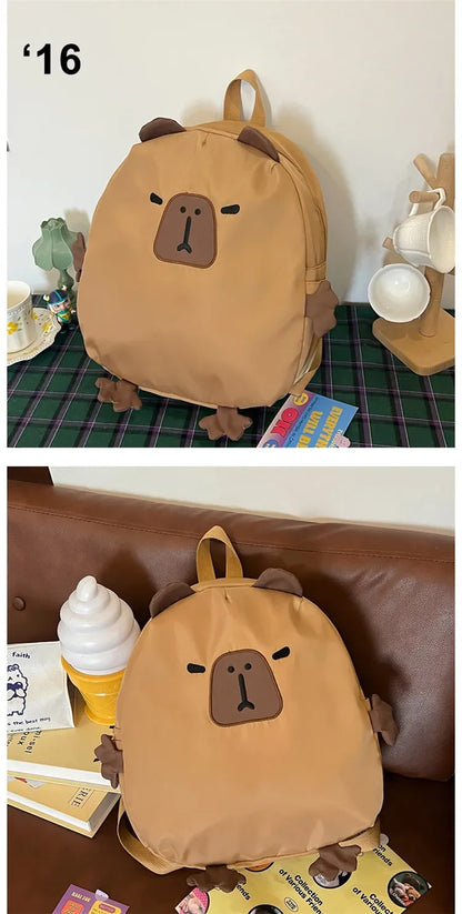 Kawaii Capybara Nylon School Bag Laptop Backpack Cartoon Children's Backpack Travel Casual Book Bags Large Capacity Backpack