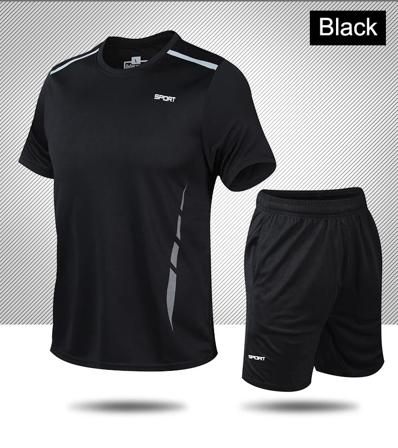 Chrlck Men’s Quick Drying Breathable Running and Outdoor Sports Set – T-Shirt Shorts with Soft Elasticity for Hiking