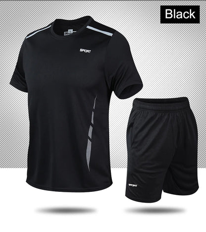Chrlck Men’s Quick Drying Breathable Running and Outdoor Sports Set – T-Shirt Shorts with Soft Elasticity for Hiking