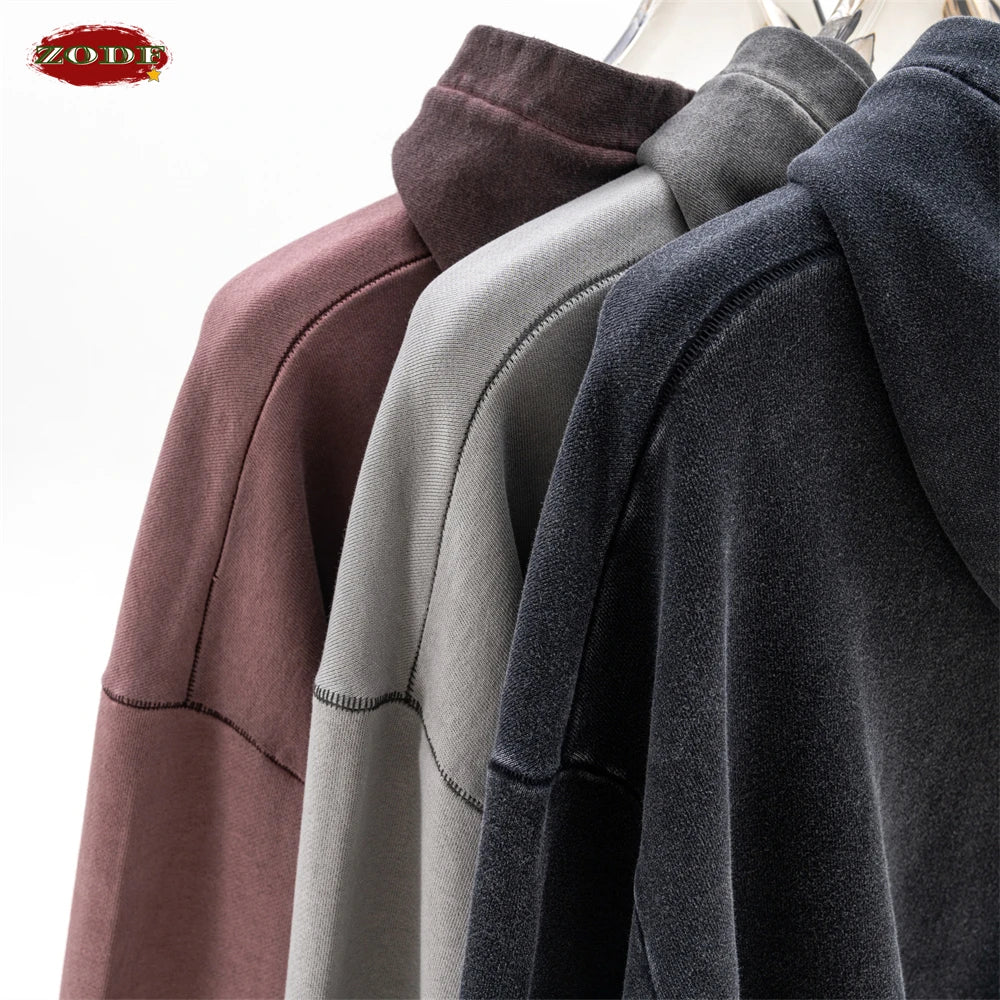 ZODF New Autumn Women Washed Crop Hoodies Female Girls Solid 380gsm Cotton Short Hooded Coats Streetwears HY0942