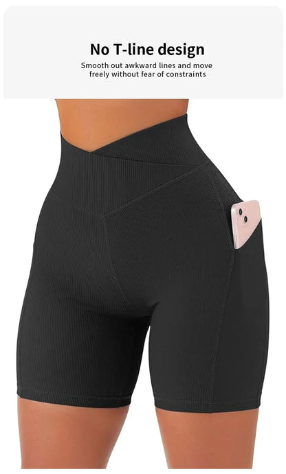 Women’s High Waist 5’’ Booty Biker Sports Shorts with Pockets for Cross Workout and Yoga