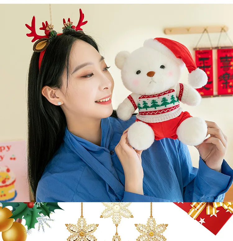 Plush Teddy Bear with Sweater Scarf for Kids Birthday Xmas Gift Cute Jointed Couple Bears Stuffed Animal Toy for Valentine