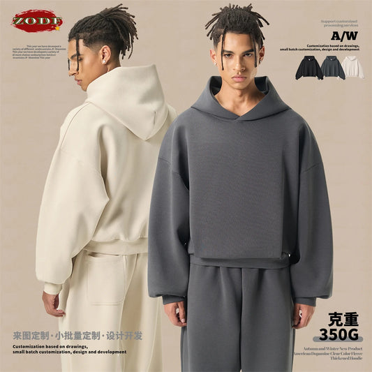 ZODF Trendy Winter 350gsm Solid Fleece Hooded Hoodies For Man Unisex Boxyfit Solid Warm Pullovers Brand Clothing HY0038