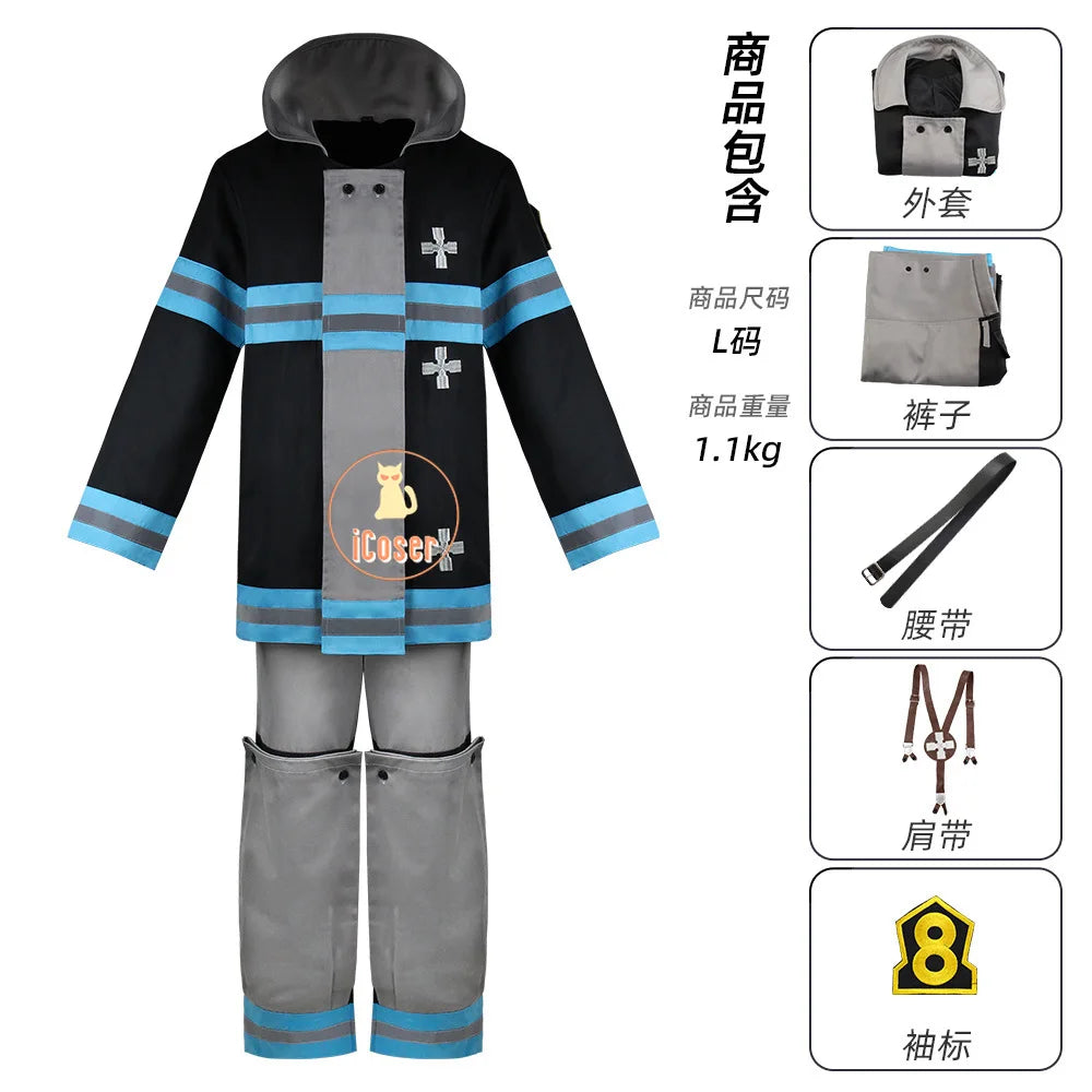 Arthur Boyle Cosplay Costume Wig Black Blue Uniform Anime Fire Force Protective Outer Jacket Halloween Party Women Men Carnival
