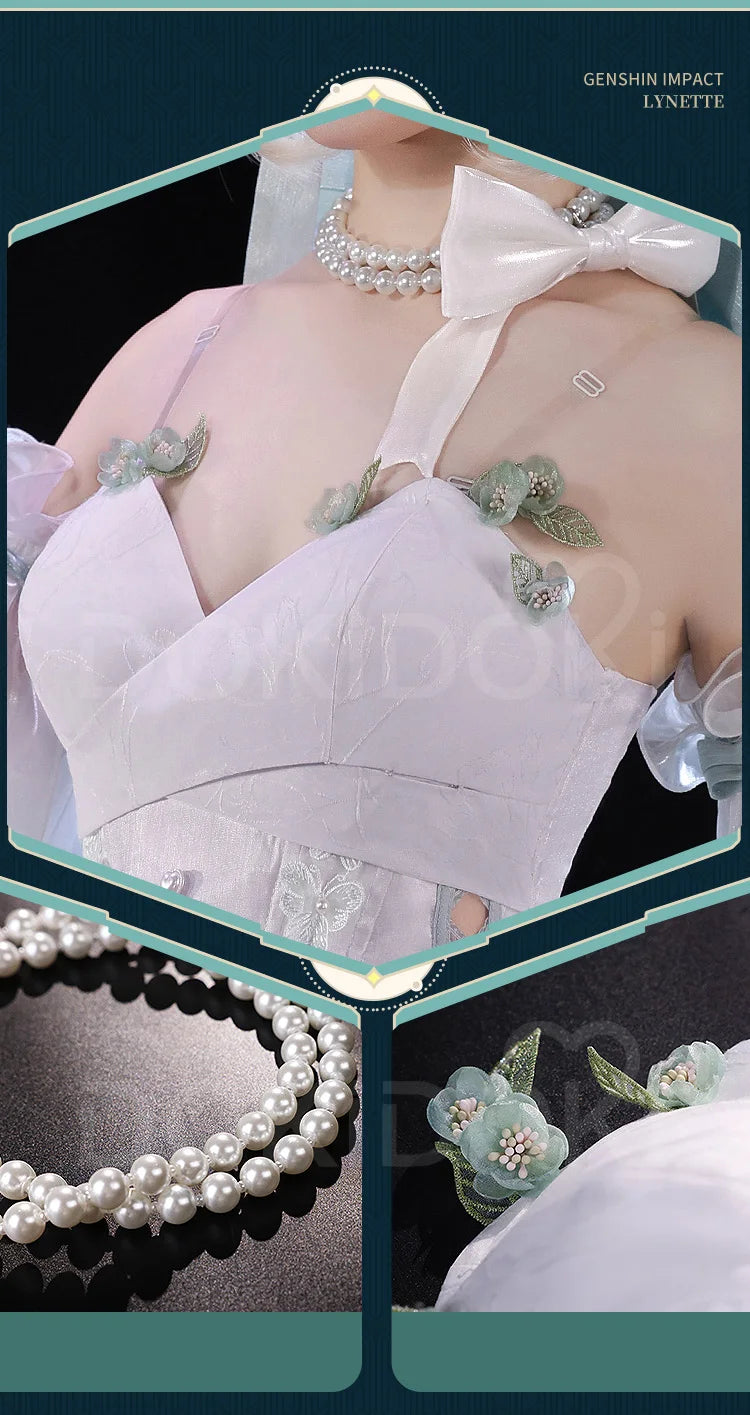 IN STOCK Lynette Doujin Cosplay Costume Game Genshin Impact DokiDoki-SR Angel's Courtyard White Dress Ballet Cute Fontaine