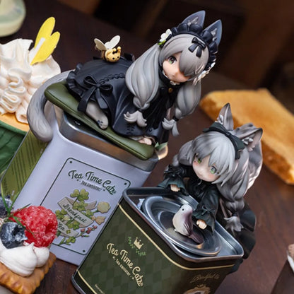 12cm Tea Party Cat Anime Figure Q Version Kawaii Tea Time Cats Tea Pot Cat Action Figure Collection Model Japanese Dolls Hobbies