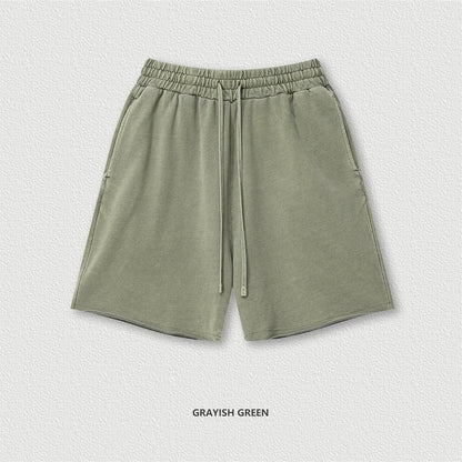 ZODF Retro Summer Washed 370gsm Cotton Shorts For Men Unisex High Street Loose Edge Distressed Solid Shorts Brand Clothes HY1023