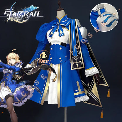 Honkai Star Rail Fate Saber Cosplay Costume Wig Dress Uniform Headwear Halloween Party for Women Girls Role Play Props Cos Gifts
