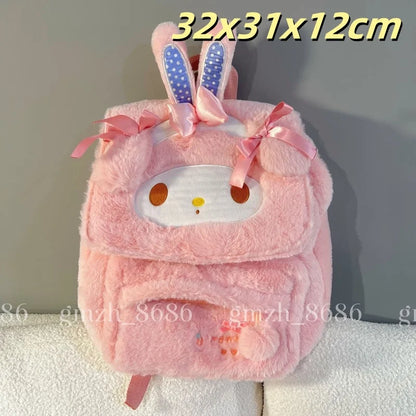 Sanrio Cartoon Backpack For Girl Women My Melody Sweet Piano Lovely Schoolbag Japanese Style Casual Large Capacity Plush Bag
