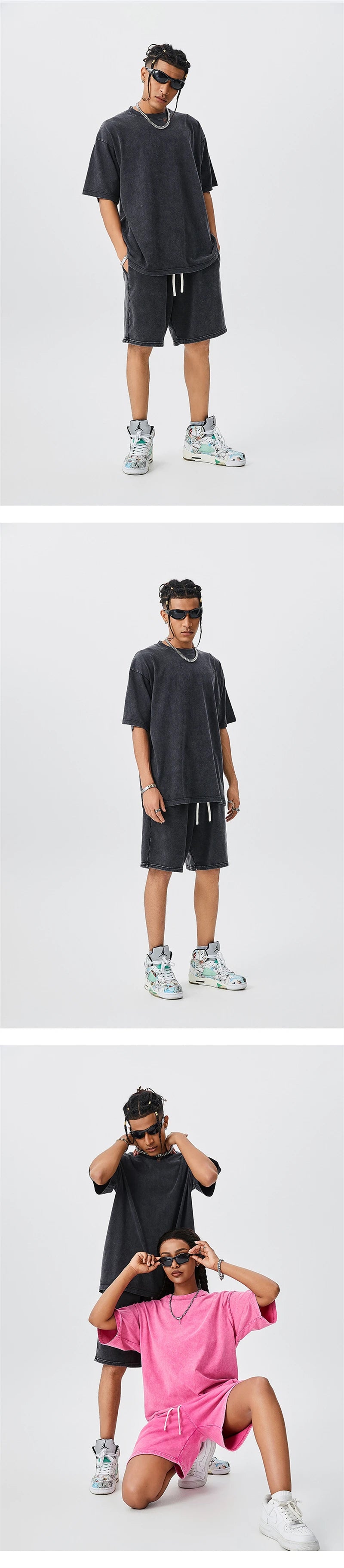 ZODF Men's Summer Batik Washed 250gsm T Shirts Retro Vintage Unisex Basic Loose Solid Cotton T-Shirt Brand Tops 2024 New HY0753