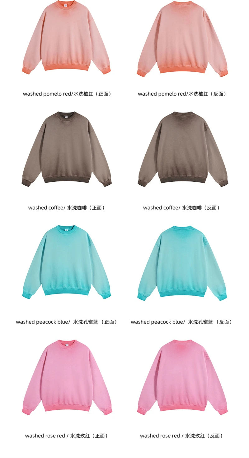 ZODF 2024 Autumn Men's Washed Sweatshirt Unisex Women Retro Solid 430gsm Terry Cotton O Neck Pullovers Coat HY0880