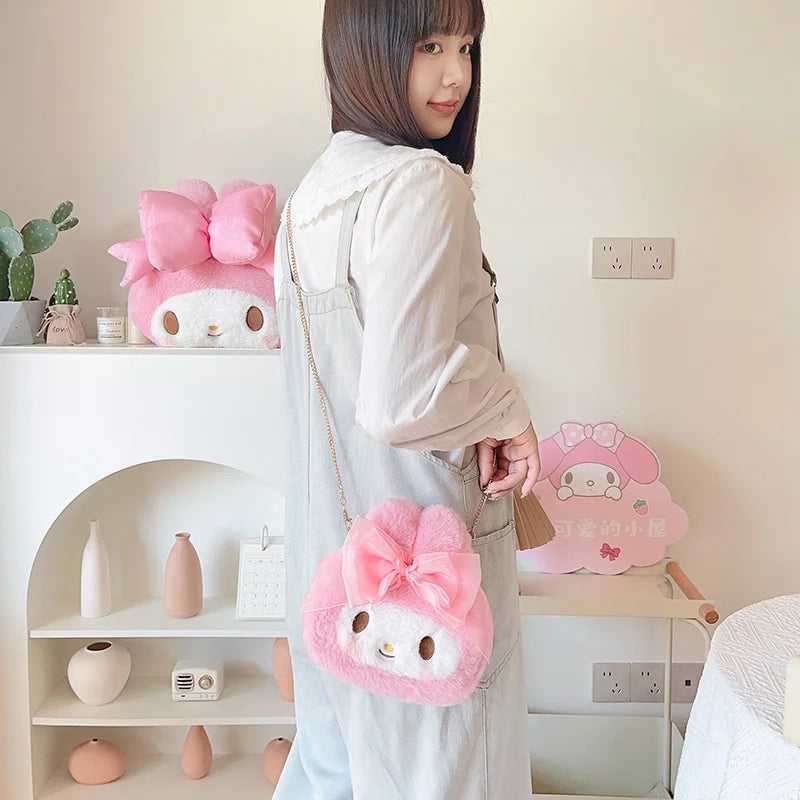 Sanrio My Melody Cosmetic Bag Lovely Plush Bag Handbag Large Capacity Coin Purse Cosmetic Storage Bag Messenger Bag Gifts Girl
