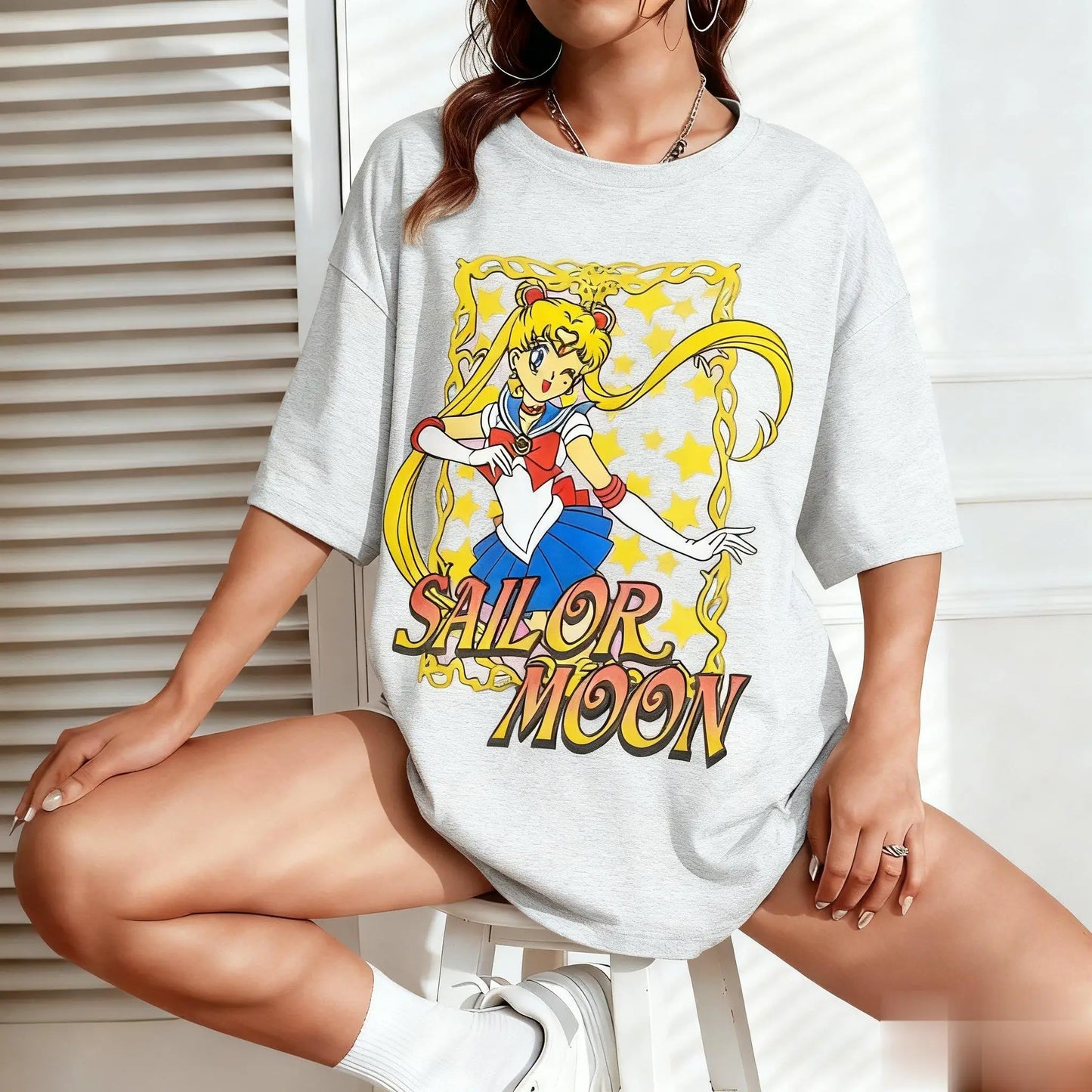 Summer Sailor Moon Graphic T-shirt Men Women Anime Print Short Sleeve Tee Oversized Casual Streetwear Kawaii Fashion Y2k Clothes