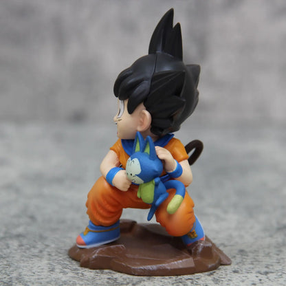 Dragon Ball Childhood Little Goku Hugs Puer Ya Mu Tea Little Follower Figure Doll Pvc Model Statue Collection Toys Ornamen Gift
