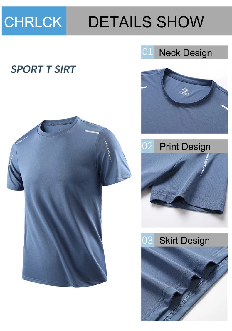 Chrlck Men’s Quick Drying Breathable Running T-Shirt Soft Elastic Outdoor Sports Shirt Summer