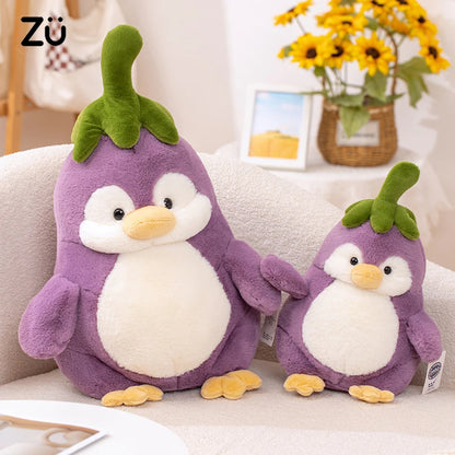 25-60cm Creative Purple Penguin Plushie Cute Penguin Cosplay Vegetable Eggplant Plush Toy  Kawaii Home Decor Pillow