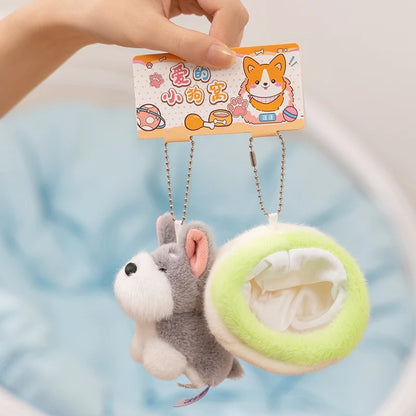 10cm Mini Cute Dog Plushies 2 in 1 Kawaii Soft Bag Pendant Love Dog in Doghouse Plush Toy Corgi Schnauzer Stuffed Doll Girl Gift