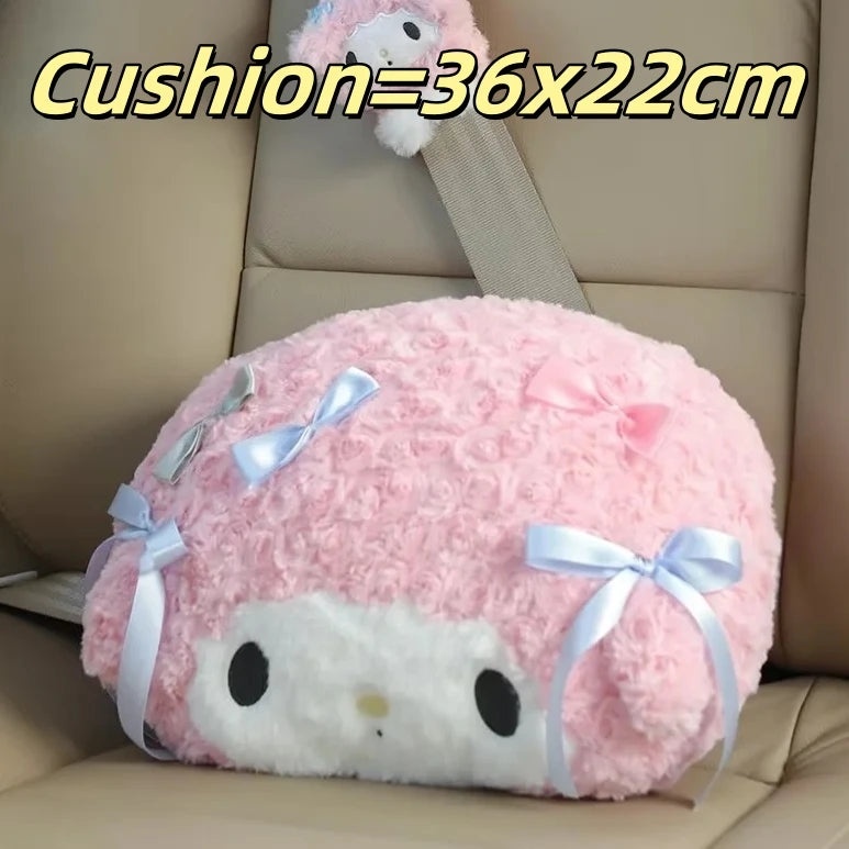 Sanrio My Melody Headrest Back Cushion Car Seat Belt Cover Stuffed Anime Japanese Style Pillow Comfortable Neck Pillow Girl Gift