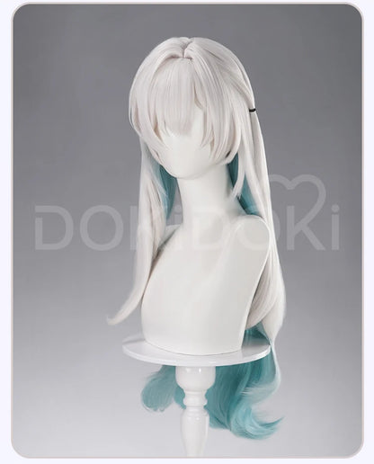Firefly Wig Cosplay Game Honkai: Star Rail DokiDoki Women Silvery Blue Long Hair Firefly Cosplay Headdress Free Cap