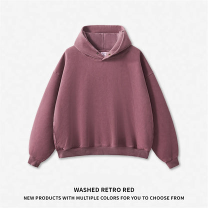 ZODF Vintage 350gsm Man Washed Boxy Fleece Hoodie Unisex Loose Ripped Warm Button Winter Hooded Pullovers Brand Clothing HY0053