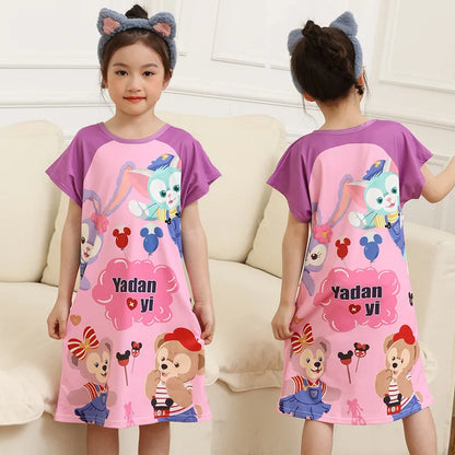 MINISO Children Home Clothing Girls Night Dress Summer Short Sleeve Disney Hello Kitty Cat Toddler Girl Pjs Nightgown Sleepwear