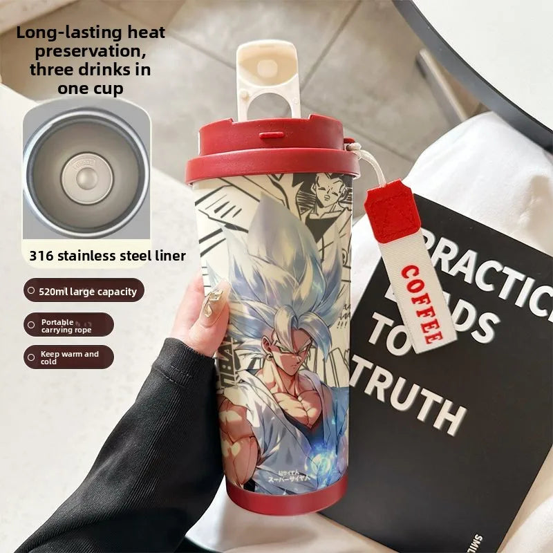 520ml Dragon Ball Thermos Cup Vegeta Water Bottle Son Goku Coffee Mug Large Capacity Drinking Bottle Kids Student Water Cup Gift