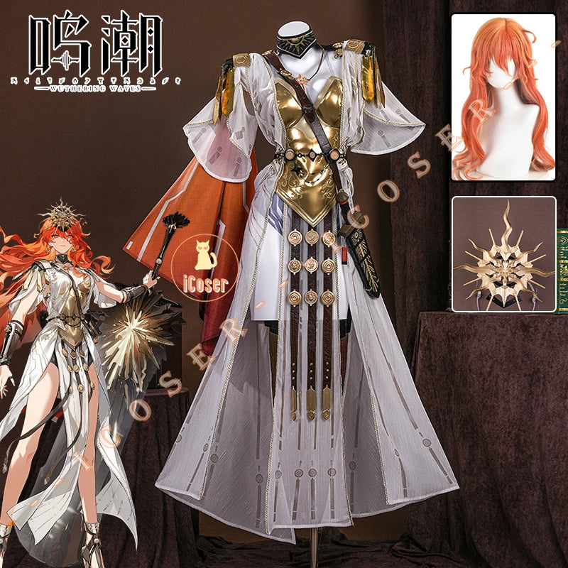 Wuthering Waves Augusta Cosplay Costume Wig Dress Uniform Headwear Earrings Christmas Halloween Party for Women Girls Role Play
