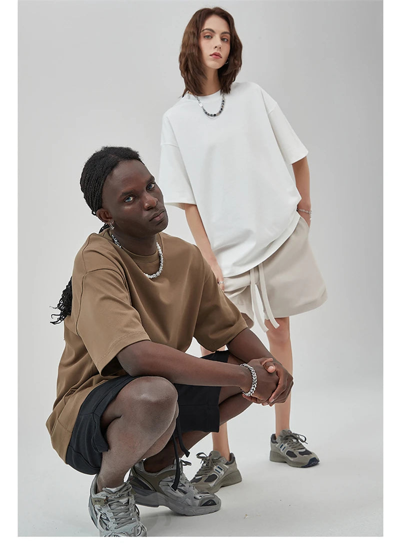 ZODF New 2025 Heavy Weight Summer Solid T Shirts For Men Unisex High Street Oversized 385gsm Cotton T-Shirt Streetwears HY0497