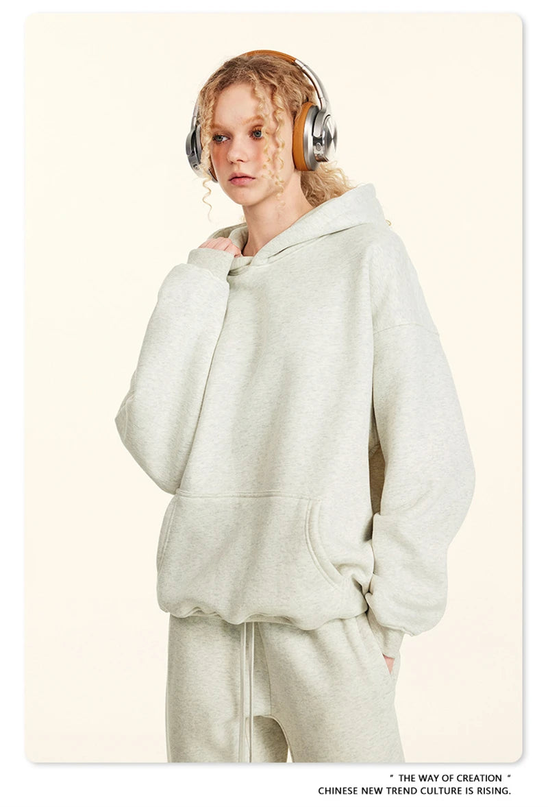 ZODF New 2024 Autumn Winter Men 345gsm Fleece Hoodies Unisex Women Relax Fit Warm Solid Hooded Pullovers Sweatshirts HY0863