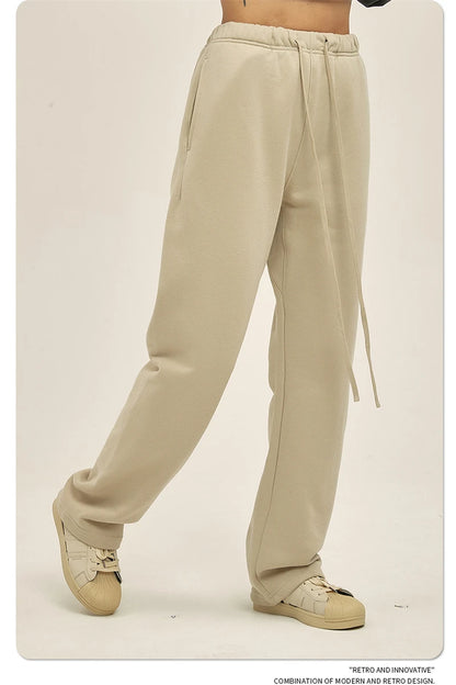 ZODF Fashion 2024 Men Loose Straight Pants Unisex 365gsm Retro Comfortable Sport Solid Drawstring Trousers HY0588