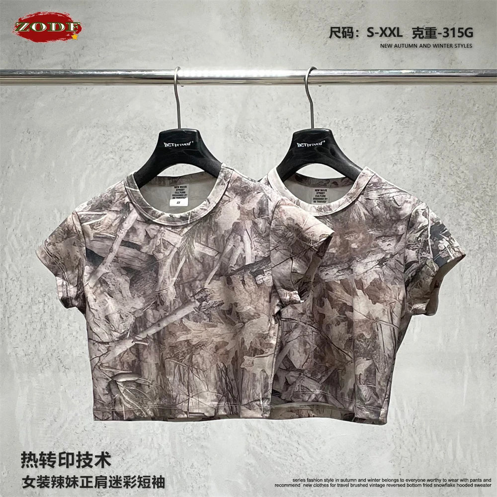 ZODF Sexy 2026 Summer Women Camouflage Printing Crop T-Shirts Hotsweet Girls O Neck Sport T Shirt Brand Tees HY1201