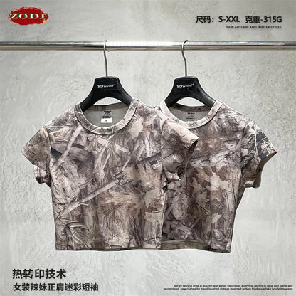 ZODF Sexy 2026 Summer Women Camouflage Printing Crop T-Shirts Hotsweet Girls O Neck Sport T Shirt Brand Tees HY1201