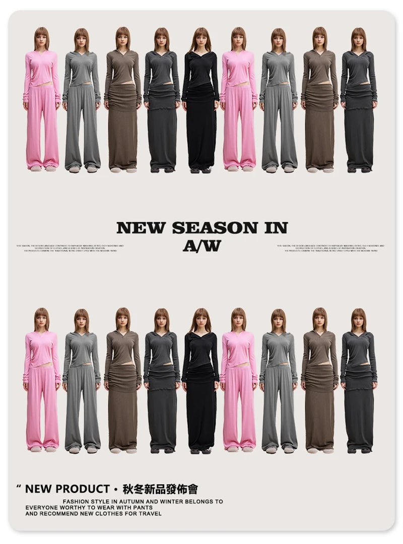 ZODF Sexy Women Autumn Washed 275gsm Hooded T Shirt Ladies Girls Slim Fit Distressed Side Pleated T-Shirts Tees HY1149