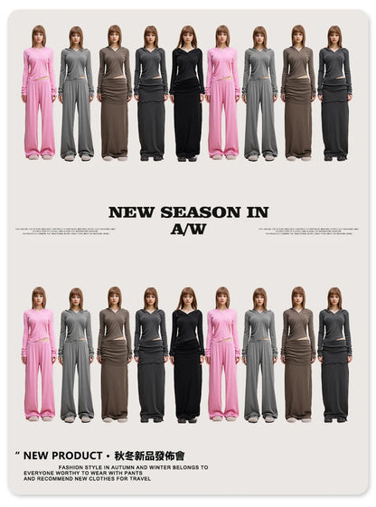 ZODF Sexy Women Autumn Washed 275gsm Hooded T Shirt Ladies Girls Slim Fit Distressed Side Pleated T-Shirts Tees HY1149