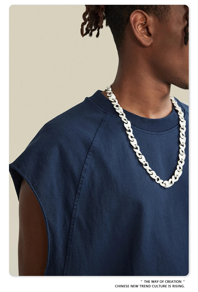 ZODF American Retro Men Washed Solid Tank Tops Women Unisex Loose Edge 275gsm Cotton Sleeveless Tees Brand Streetwears HY0503