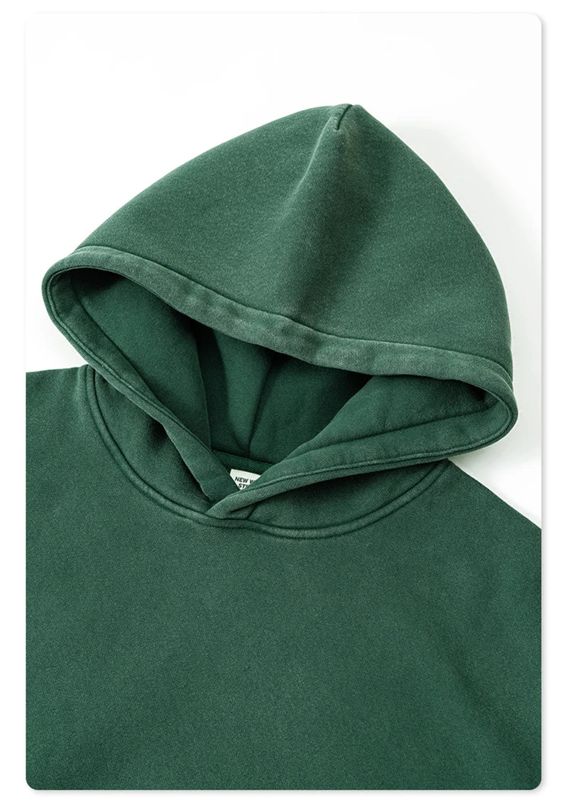 ZODF Retro Men’s Winter Washed Fleece Hoodie 360gsm Warm Knitted Loose Hooded Pullover Streetwear HY0887