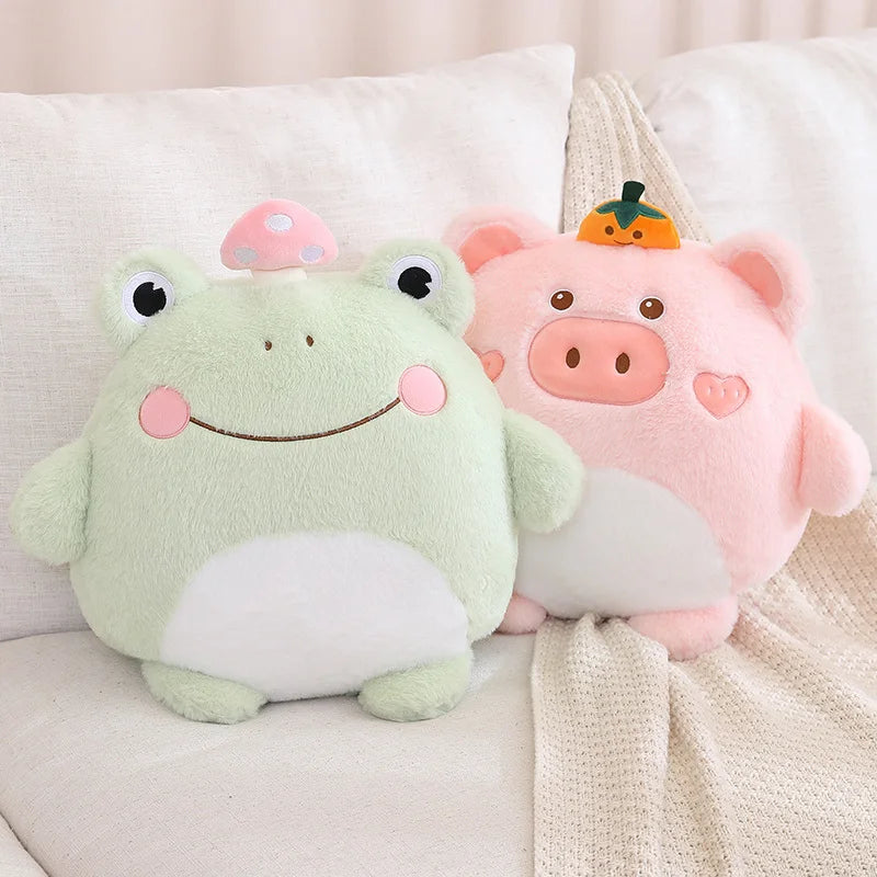 ZU Cute Stuffed Animal Frog Dino Koala Plush Pillows 2-in-1 Soft Coral Fleece Pillow Blanket Car Sofa Back Cushions Xmas Gift