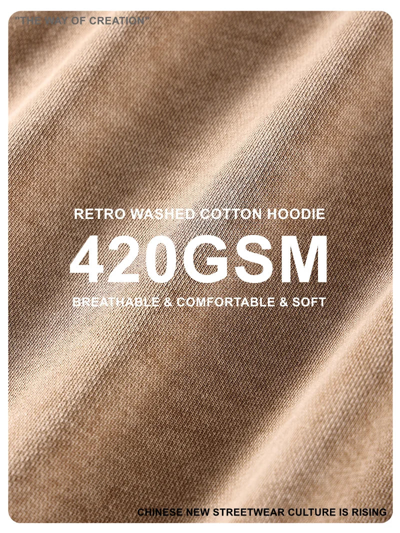 ZODF Autumn Winter Men 420gsm Heavyweight Washed Cotton Hoodie Streetwear Sweatshirt HY0307