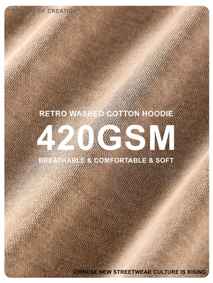ZODF Autumn Winter Men 420gsm Heavyweight Washed Cotton Hoodie Streetwear Sweatshirt HY0307