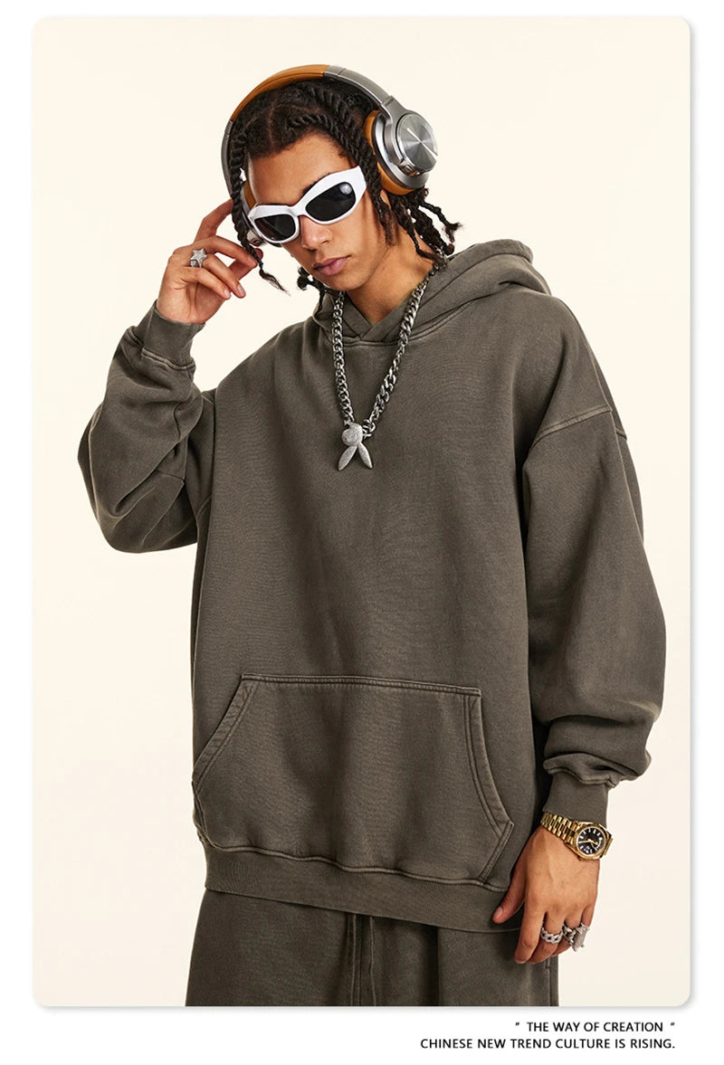 ZODF 2024 Winter Unisex Washed Fleece Hoodies 360gsm Warm Loose Retro Hooded Sweatshirts HY0870