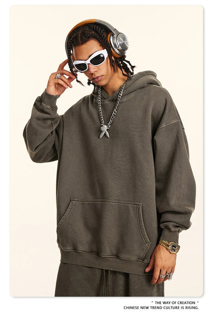 ZODF 2024 Winter Unisex Washed Fleece Hoodies 360gsm Warm Loose Retro Hooded Sweatshirts HY0870