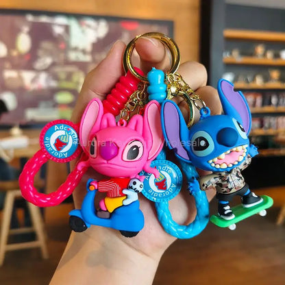 Anime Disney Keychain Cartoon Mickey Mouse Minnie Lilo & Stitch Cute Doll Keyring Ornament Key Chain Pendant Kids Toys Gift