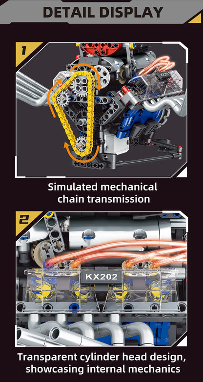 NEW Creative V8 Engine Model Set Building Block Technical Cars With LED Light Assembly Bricks Toys Decor Kids Christmas Gifts