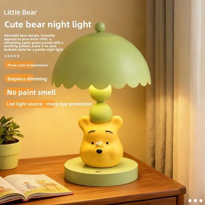 Cute Disney Winnie Pooh Bedroom Bedside Lamp Anime Figure Table Lamp USB Plug 3 Color Dimming Living Room Study Atmosphere Light
