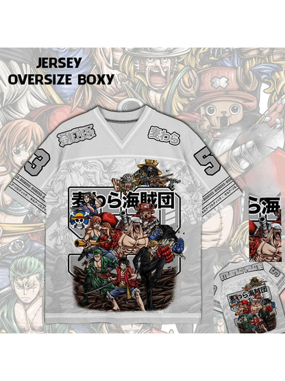 53 Jersey One Piece Strawhat Pirate Anime Y2k Korean Baseball Hockey T-shirt Fashion Streetwear Anime Daily Unisex Tops Tees