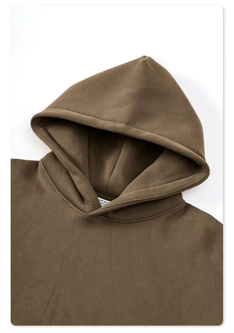 ZODF New 2024 Autumn Winter Men 345gsm Fleece Hoodies Unisex Women Relax Fit Warm Solid Hooded Pullovers Sweatshirts HY0863