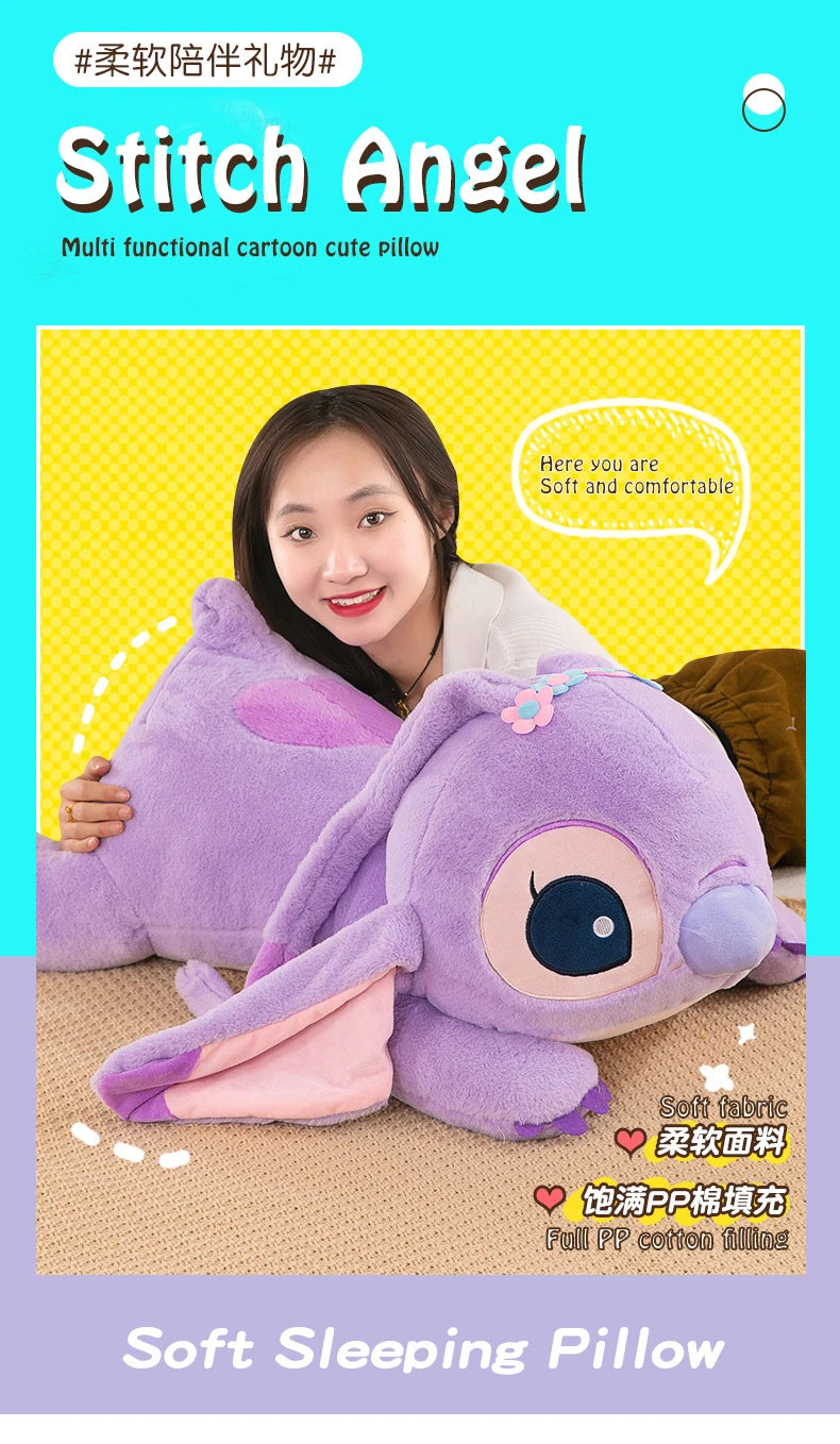Disney Lilo and Stitch Plush Toys Prone Cute 55/80cm Anime Stich Doll Stuffed Plushie Angel Pillow Soft Gift for Children Kawaii