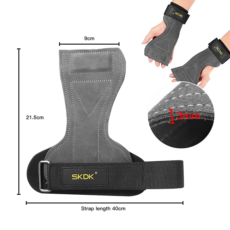 SKDK Gym Grips Cowhide Palm Guards Weightlifting Gymnastics Workout Gloves Fitness Training Equipment - black